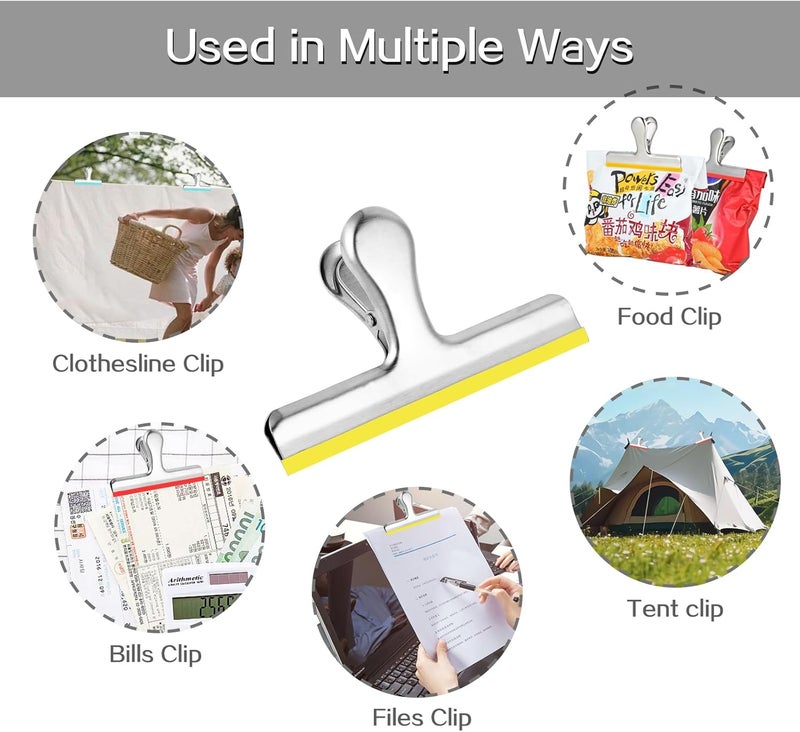 HOUSE AGAIN 6 Pack Stainless Steel Chip Bag Clips Covered with Colorful Silicone - NO More Sharp Edges - Color Coded for Food Bags - Air Tight Seal, Heavy Duty for Kitchen and Office, 5 Inches-Silver - Image 5